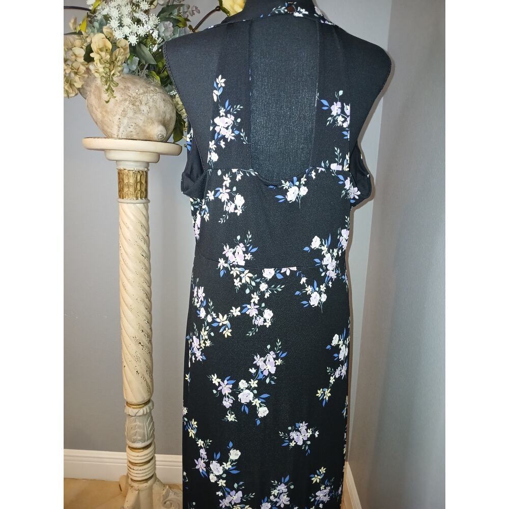 Candies Sheath Dress Womens XL Black Floral Cut Out Knot V-Neck Sleeveless - Picture 8 of 9